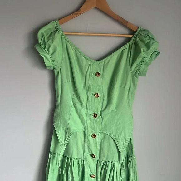 HOUSE OF SUNNY Rustic Cold Shoulder Dress Garden Green - Picture 6 of 13